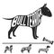 Set of dog breeds silhouettes with text inside