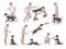 Set of dog training for obedience, scenes sketch vector illustration isolated.