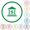 Set of dollar bank color round outlined flat icons