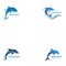 set of Dolphin smart fish jump logo in the sea template design.