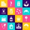 Set Donut, Lollipop, Croissant, Jar of honey, Jam jar, Cook, Chocolate bar and Coffee beans icon. Vector