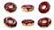 Set of donuts 3d illustration. Chocolate doughnut isolated on a white background, 3d render.