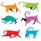 Set with doodle cats. Collection with running kitten in cute flat style. Vector illustration