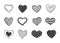 Set of doodle decorated heart shaped symbols. Collection of different hand drawn romantic hearts for web site, sticker