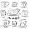 Set of doodle different cups and mugs - Sketch, icons, signs