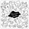 Set of doodle fabulous unicorns black and white