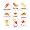 Set of Doodle Fast Food Icons and Handlettering Isolated on White.