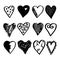 Set of doodle hearts, black sketches s