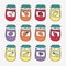 Set of doodle jars with jam. Hand-drawn vector