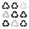 Set of doodle recycle reuse symbol. Sketch recycle sign for ecological design zero waste lifestyle. Hand drawn black icon. Vector