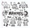 Set of doodle robot icons, illustrator line tools