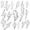 Set of doodle simple lightning, group of hand drawn objects