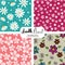 Set of doodle white flowers pattern on vintage colour background, seamless pattern background