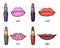 Set of doodle womens lips and lipsticks