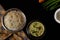 Set dosa along with vegetable stew on a dark background