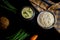 Set dosa along with vegetable stew on a dark background