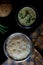 Set dosa along with vegetable stew on a dark background