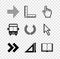 Set Dots arrow, Folding ruler, Pixel hand cursor, Arrow, Triangular, Open book, Bus and Laurel wreath icon. Vector