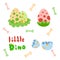 Set of Dotted Colored Easter Dinosaur Eggs. lettering - Little Dino. Vector illustration in flat design.