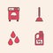 Set Drain cleaner bottle, Washer, Rubber plunger and Water drop icon. Vector