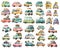 Set of drawing cartoon retro cars, isolated on white. Vehicle clipart, digital illustration