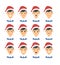 Set of drawing emotional asian character with Christmas hat. Cartoon style emotion icon. Flat illustration boy avatar with