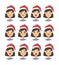 Set of drawing emotional asian character with Christmas hat. Cartoon style emotion icon. Flat illustration girl avatar with