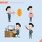 Set of drawing flat character style, business concept handsome office worker activities - hit, piggy bank, Consulting, farewell