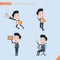 Set of drawing flat character style, business concept handsome office worker activities - tablet device, flying, explain, counsel