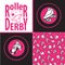 Set of drawings and seamless patterns on the theme of roller derby and roller skating