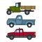 Set of Drawn Cartoon Vintage Trucks. Vector illustration