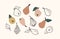 Set of drawn pears, Vector illustration. Isolated elements.