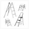 Set of drawn stepladders. Collection of hand drawn stairs and step ladders. Vector sketch style illustration, isolated