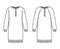Set of dress Polo Sweaters technical fashion illustration with rib henley neck, classic collar, long raglan sleeves