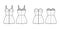 Set of dresses denim tube Zip-up technical fashion illustration with bustier, sleeveless, strapless, fitted body, mini