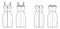 Set of dresses Zip-up tube denim technical fashion illustration with bustier, sleeveless, strapless, fitted body, knee