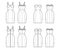 Set of dresses Zip-up tube technical fashion illustration with sleeveless, strapless, fitted body, knee length skirt