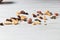 Set of dried fruits with wood background