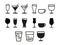 Set of drinks icons, water, soft drink, alcohol, juice, glass, milkshake vector