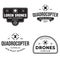 Set of drone logos, badges, emblems and design elements. Quadrocopter flying club, delivery logotypes