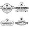 Set of drone logos, badges, emblems and design elements. Quadrocopter flying club, delivery logotypes