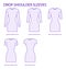 Set of Drop-shoulder sleeves clothes - long, short, 3-4, elbow length technical fashion illustration with fitted body