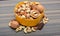 Set of Dry Fruits in a Bowl & Coconut Shell