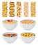 Set of dry muesli and cereal. Vector illustration on white background.