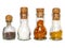 set of dry spices in vintage glass bottles with old wine corc