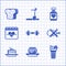 Set Dumbbell, Junk food, Fresh smoothie, No meat, Cake, Heart rate, Vitamin pill and Bread toast icon. Vector