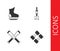 Set Dumbbell, Skates, Crossed baseball bat and Dart arrow icon. Vector
