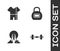 Set Dumbbell, Sport track suit, Meditation and Kettlebell icon. Vector