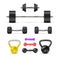 Set of dumbbells barbells and weight. Fitness and bodybuilding equipment. Vector elementrs