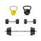 Set of dumbbells barbells and weight. Fitness and bodybuilding equipment. Vector elementrs isolated on white background